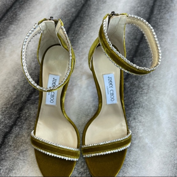 Jimmy Choo Dochas 100 Citrus Velvet Jewel Trim Heels Sandals - Picture 3 of 11